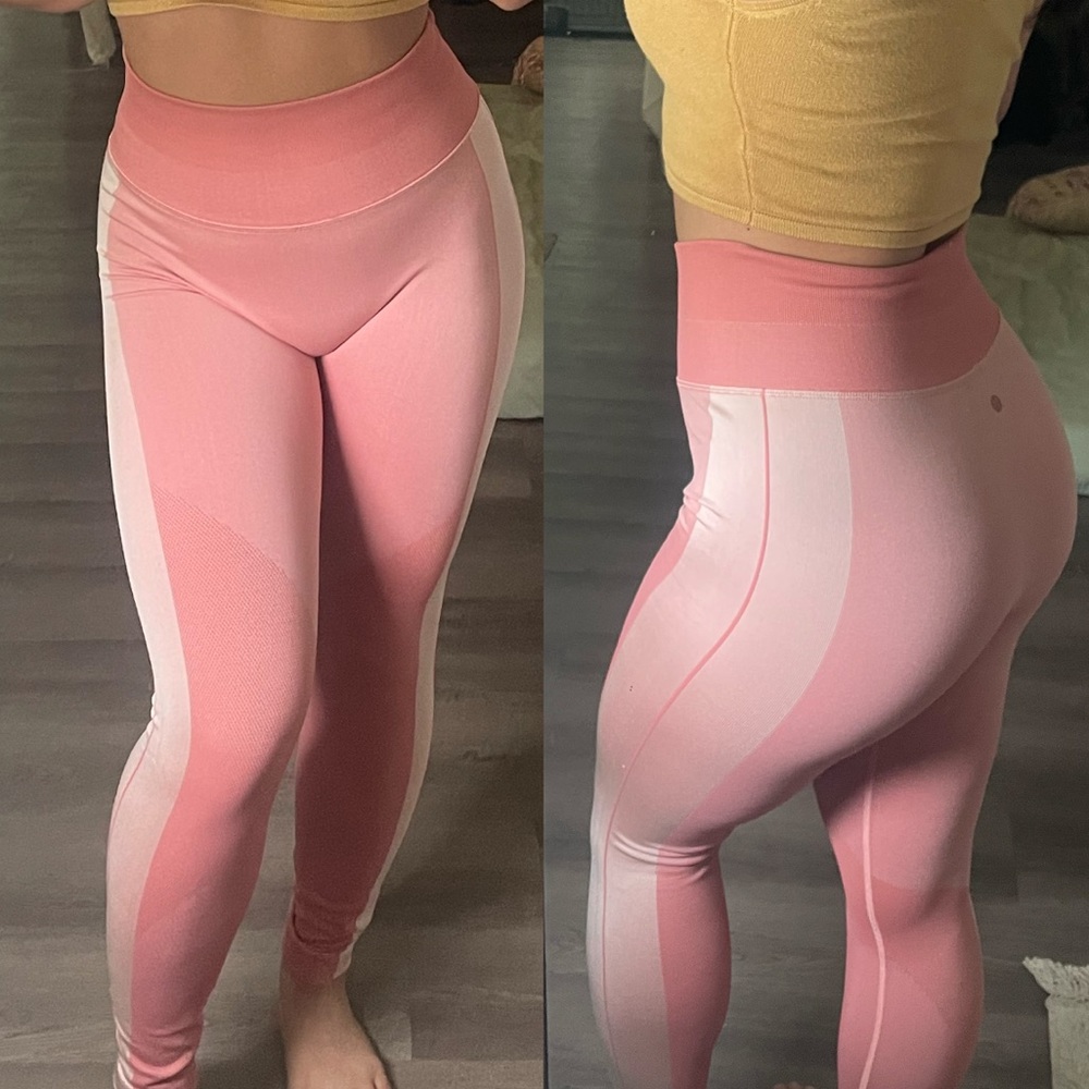 Lululemon Athletica Pink and White High-Waisted Leggings
